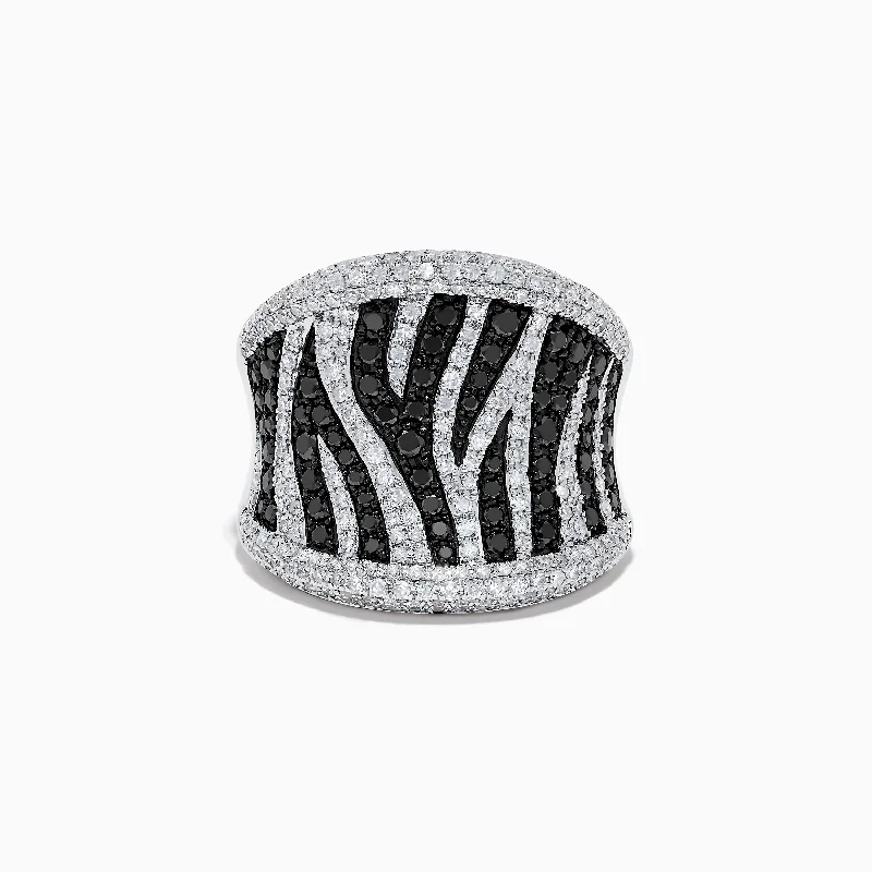 14K White Gold Black and White Diamond Zebra Print Ring