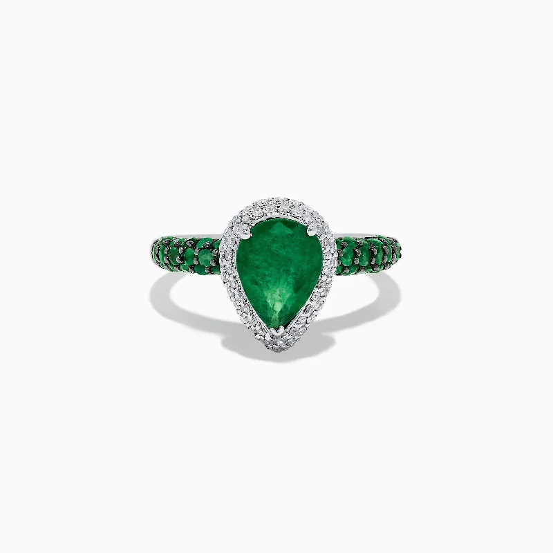 14K White Gold Emerald and Diamond Ring