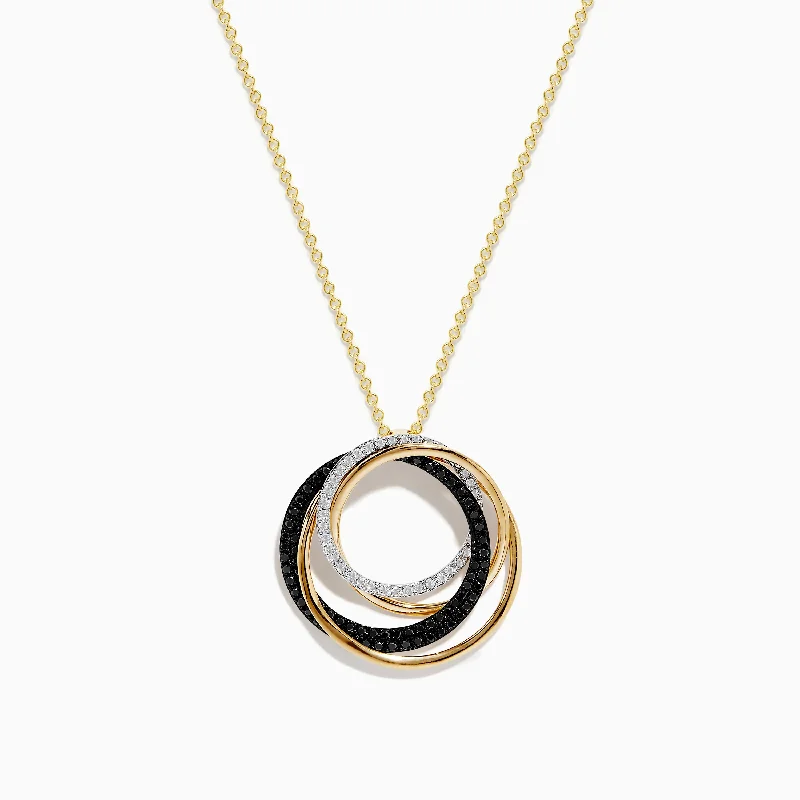 14K Yellow Gold Diamond and Black Diamond Circles Pendant