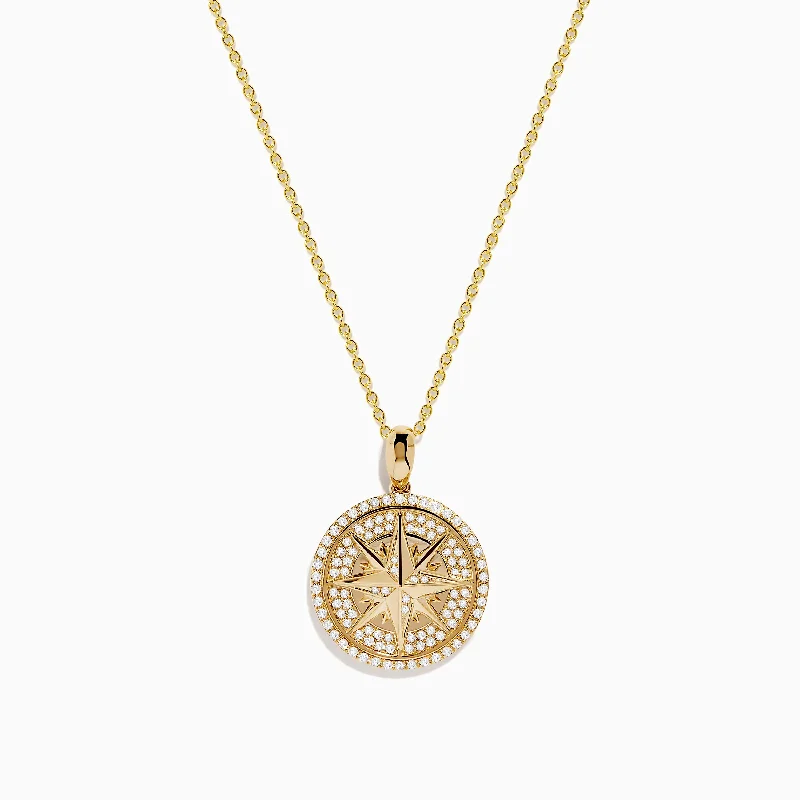 14K Yellow Gold Diamond Compas Pendant