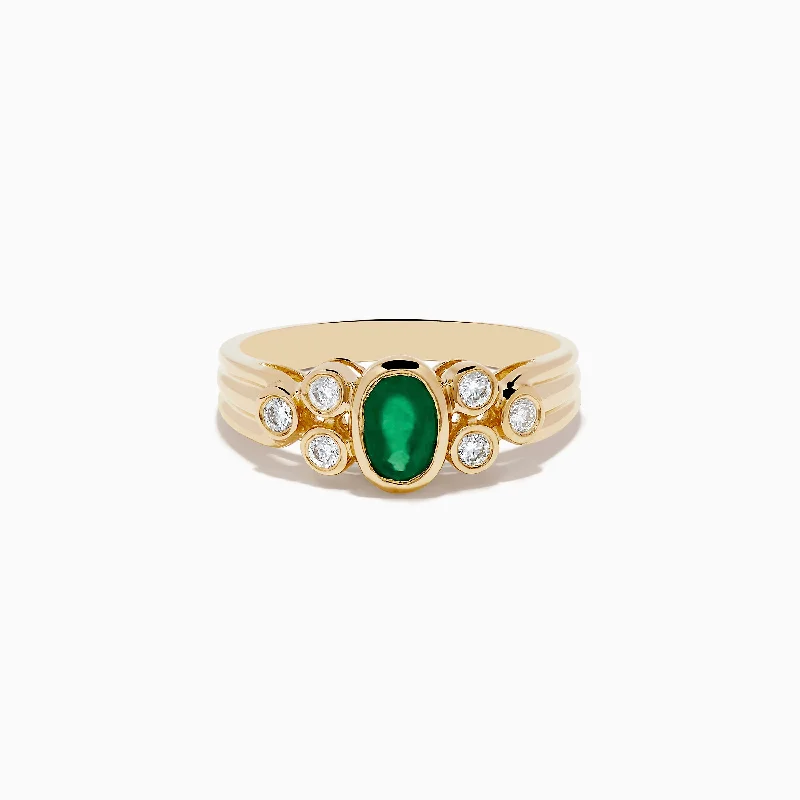 14K Yellow Gold Emerald and Diamond Ring