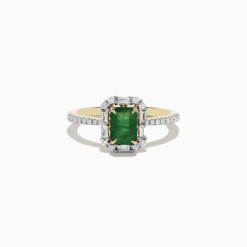 14K Yellow Gold Emerald and Diamond Ring