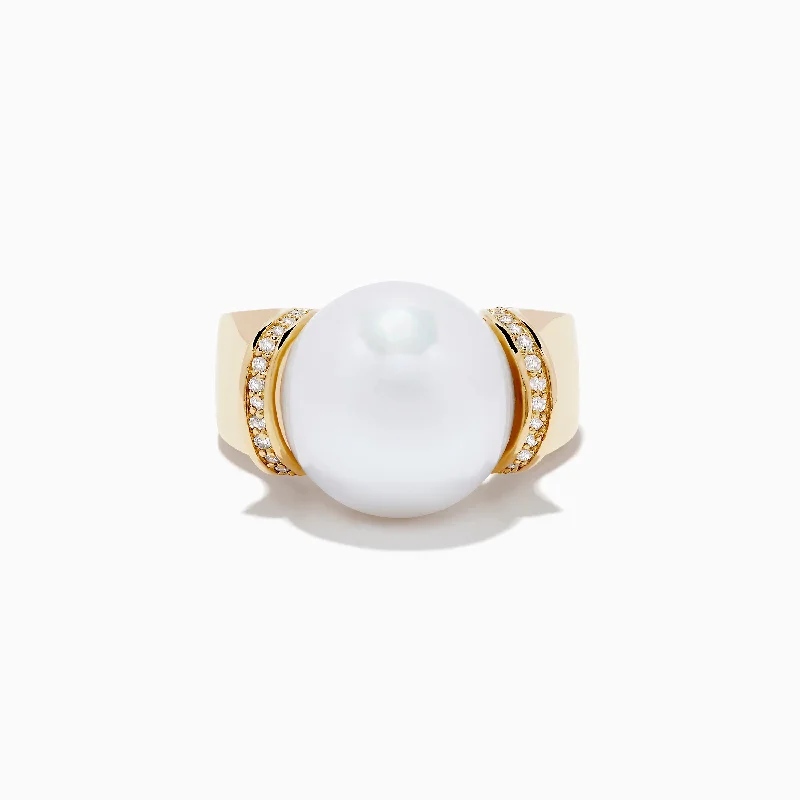 14K Yellow Gold Fresh Water Pearl and Diamond Ring