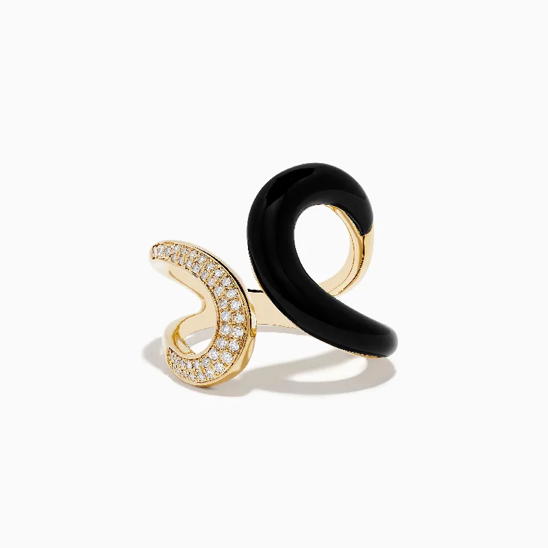 14K Yellow Gold Onyx and Diamond Swirl Ring