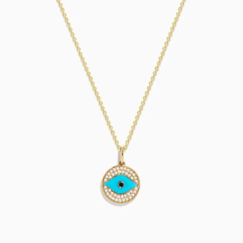 14K Yellow Gold Turquoise and Diamond Evil Eye Pendant