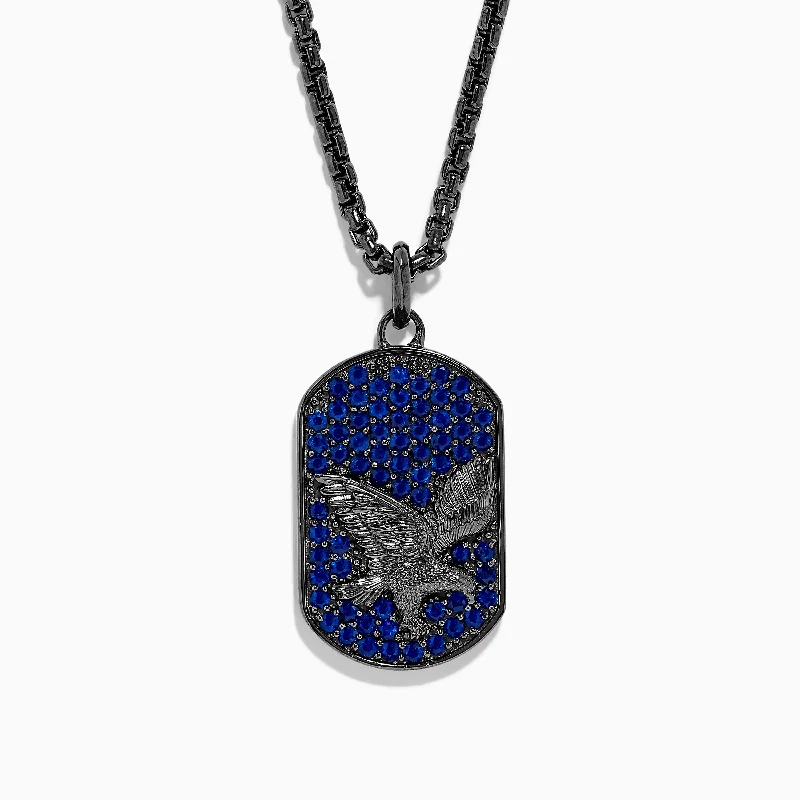 925 Men's Sterling Silver Blue Sapphire Eagle Pendant