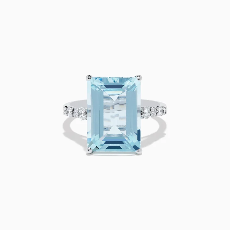 Aquarius 14K White Gold Aquamarine and Diamond Cocktail Ring