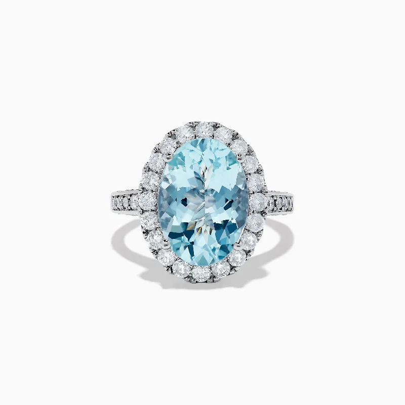 Aquarius 14K White Gold Aquamarine and Diamond Oval Ring