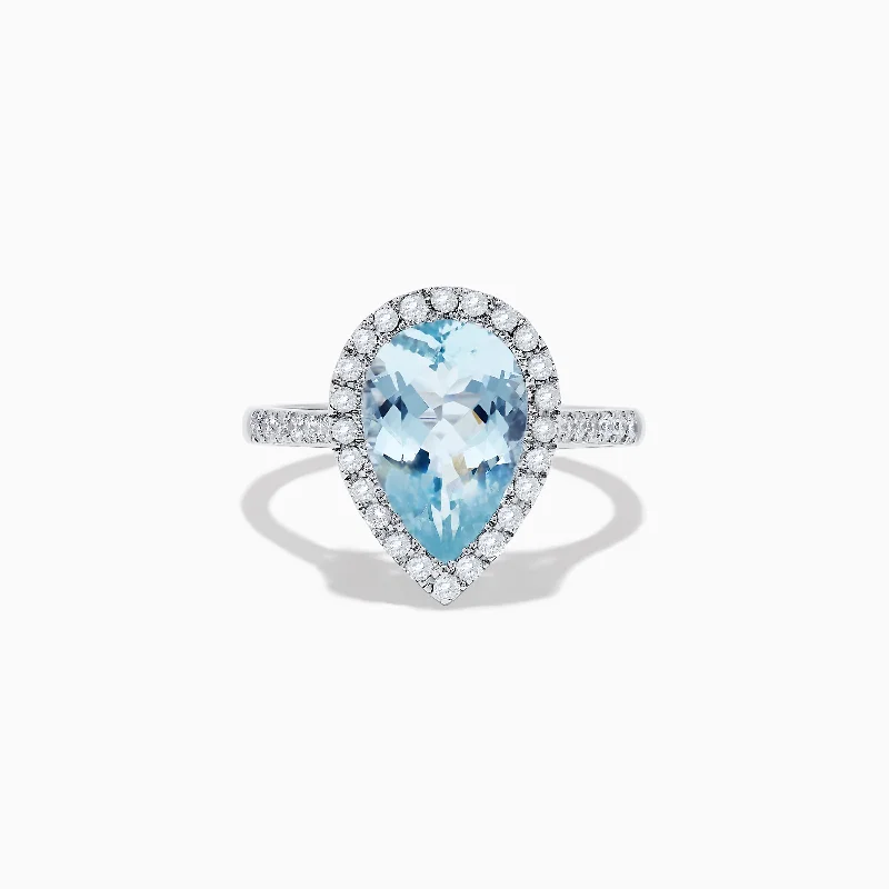 Aquarius 14K White Gold Aquamarine and Diamond Ring