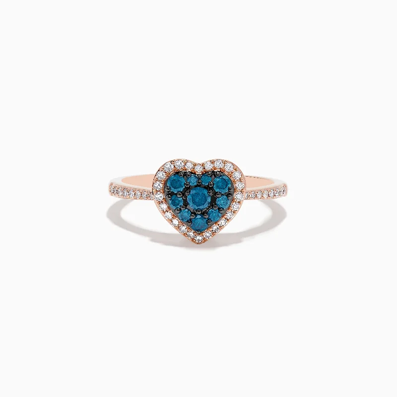 Bella Bleu 14K Rose Gold Blue and White Diamond Heart Ring