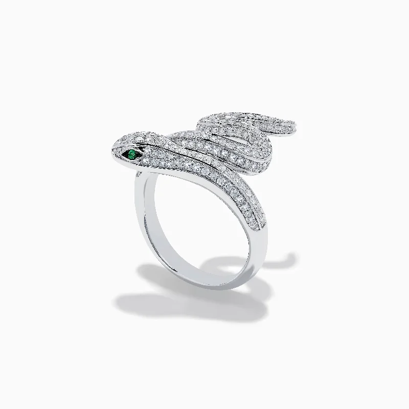 Brasilica 14K White Gold Diamond and Emerald Snake Ring