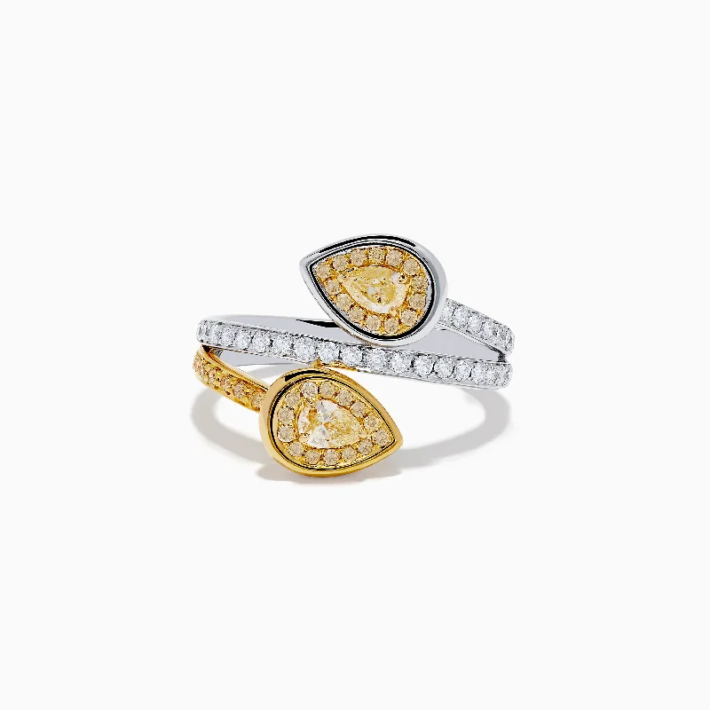 Canare 18K Two-Tone Gold Pear Shaped Yellow Diamond Bypass Ring