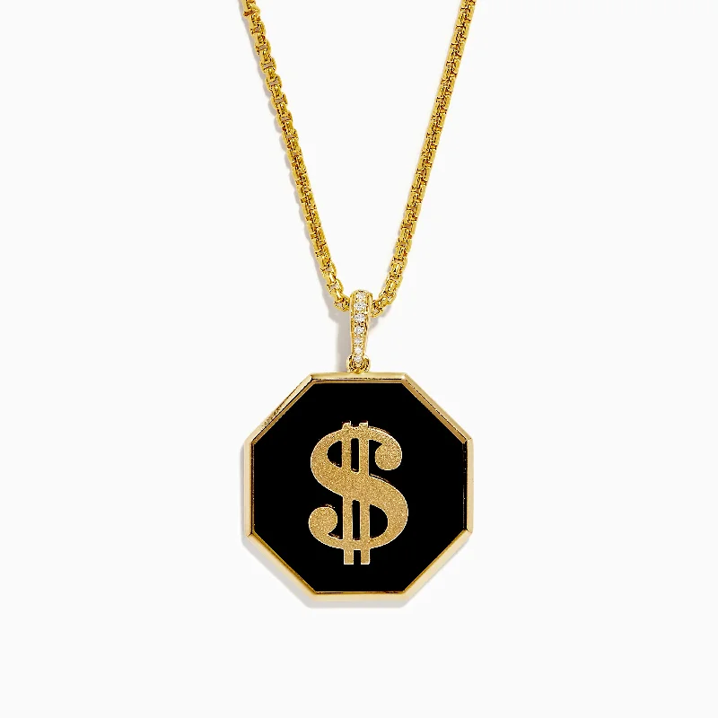 Casino Men's Yellow Gold Plated Sterling Silver Dollar Sign Pendant