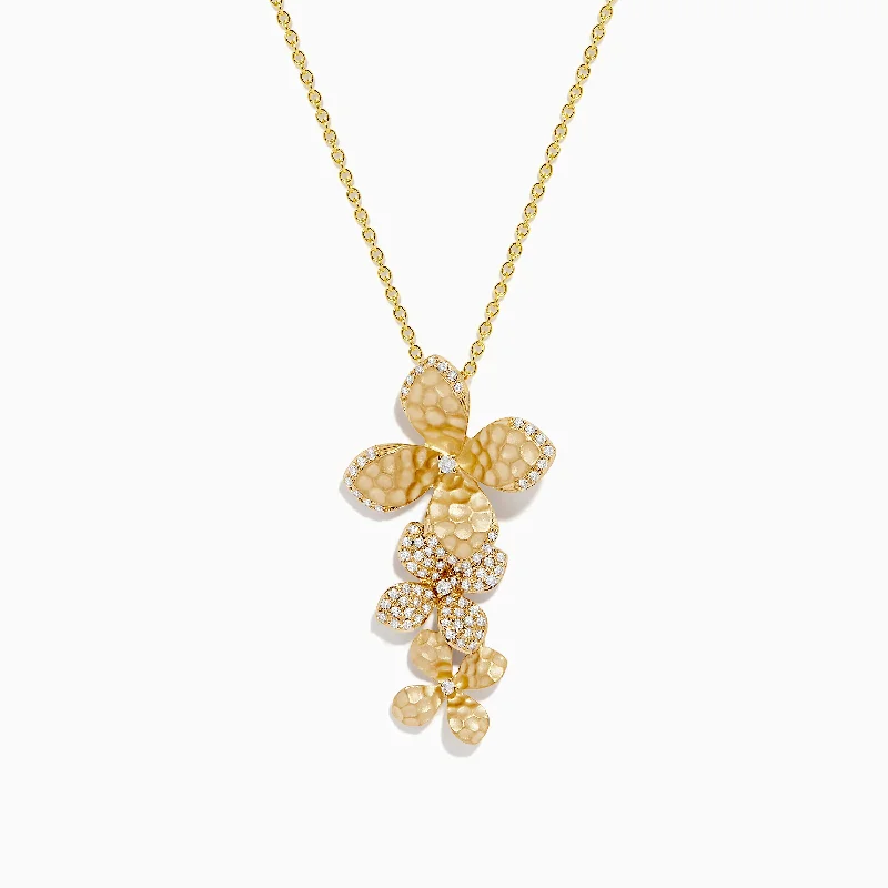 D'oro 14 Karat Brushed Yellow Gold Diamond Flower Pendant