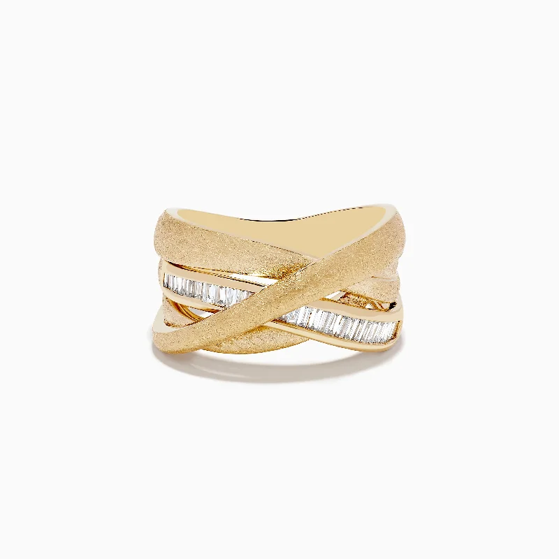 D'Oro 14K Brushed Yellow Gold Diamond Crossover Ring 0.39 TCW