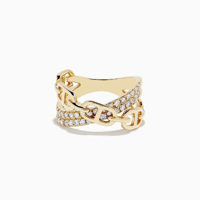 D'Oro 14K Yellow Gold Diamond Chain Link Crossover Ring