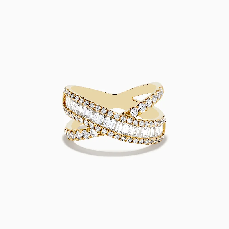 D'Oro 14K Yellow Gold Diamond Crossover Ring 1.14 TCW