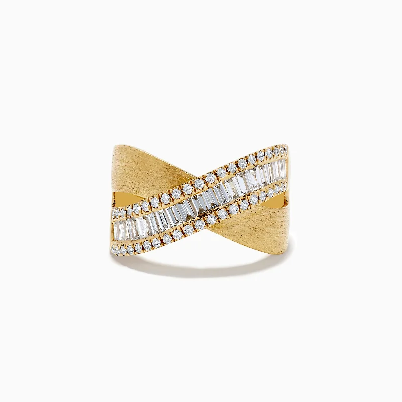 D'Oro 14K Brushed Yellow Gold Diamond Crossover Ring