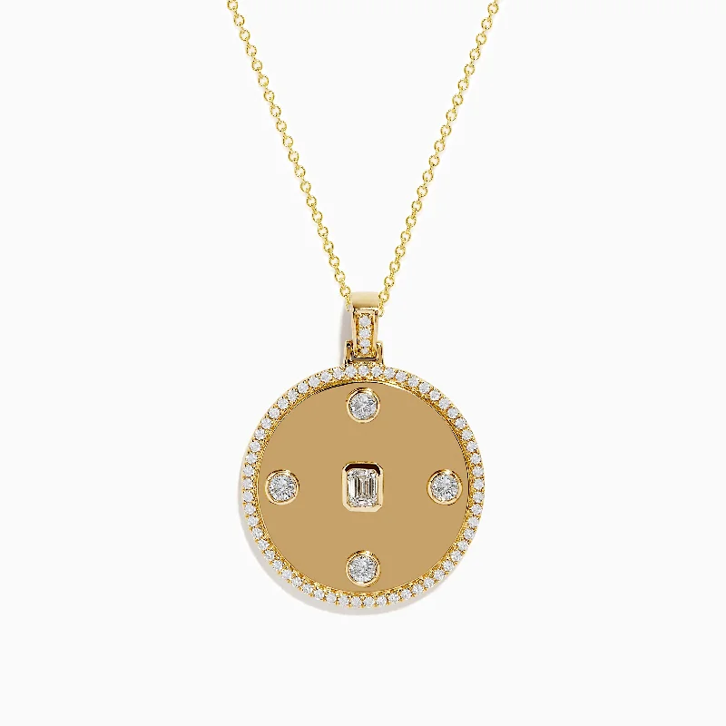 D'oro 14K Yellow Gold Bezel Set Diamond Disc Pendant 0.90 TCW