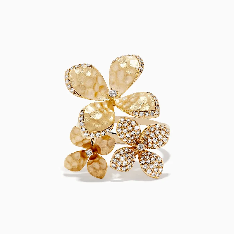 D'Oro 14K Yellow Gold Diamond Flower Ring