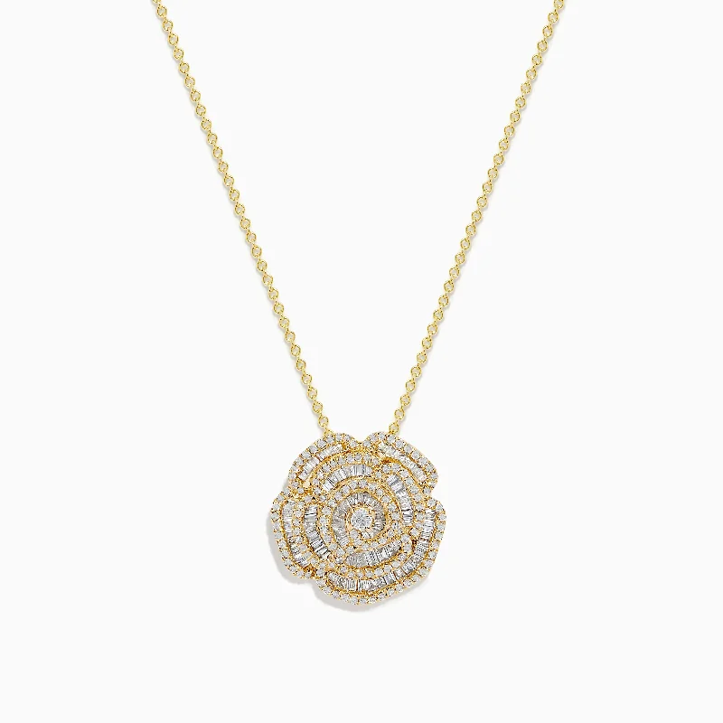 D'oro 14K Yellow Gold Diamond Flower Pendant 1.03 TCW