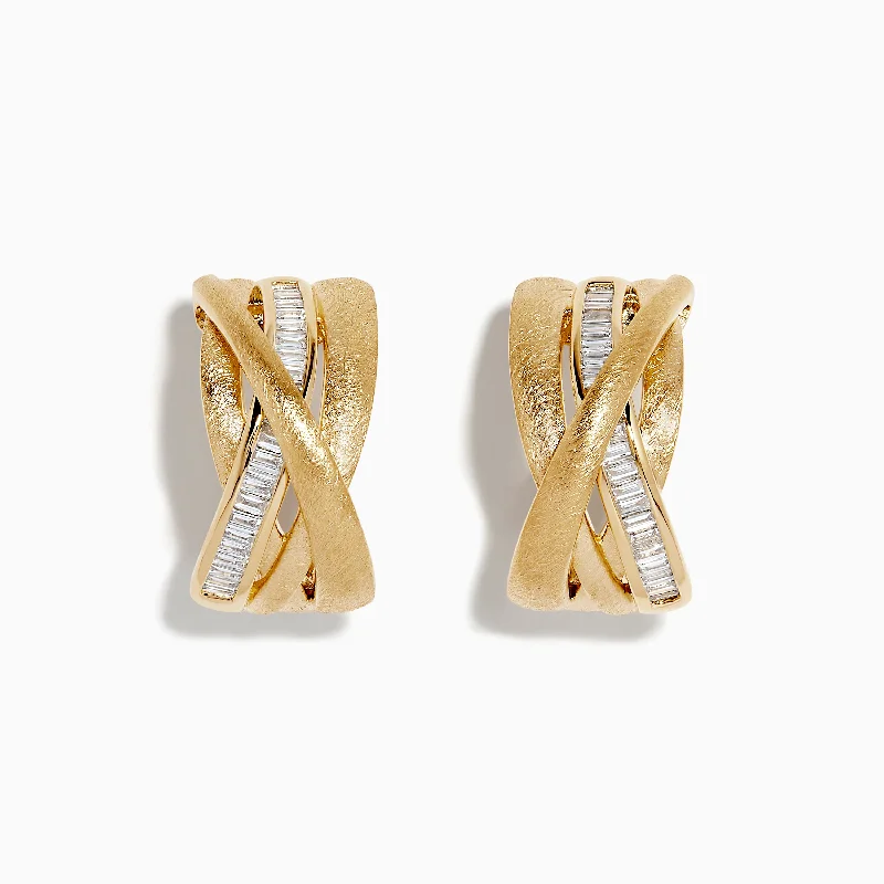 D'Oro 14K Brushed Yellow Gold 3/4" Diamond French Clip Earring