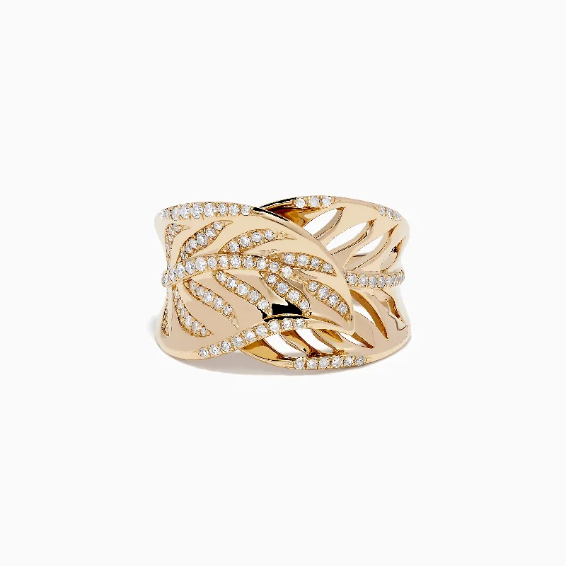 D'Oro 14K Yellow Gold Diamond Leaf Ring