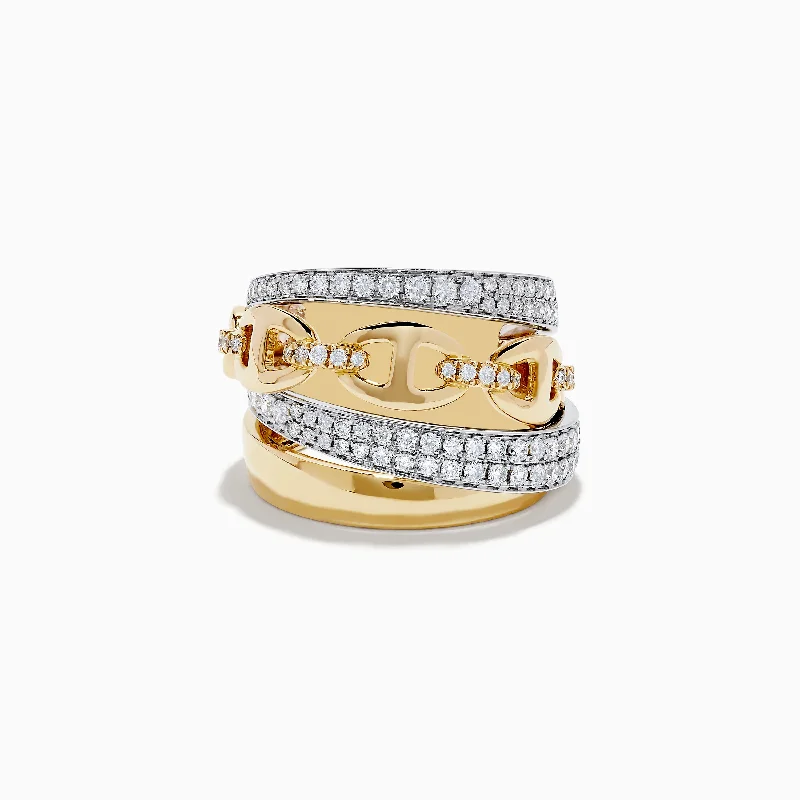 Duo 14K 2-Tone Gold Anchor Chain Diamond Ring