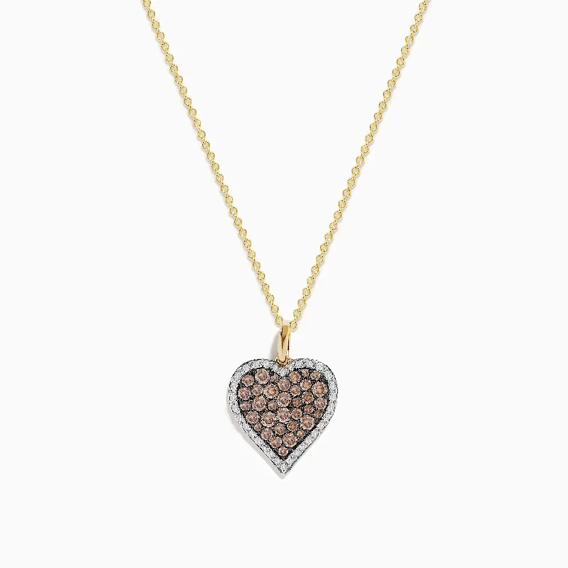 14K Yellow Gold Espresso Diamond Heart Pendant