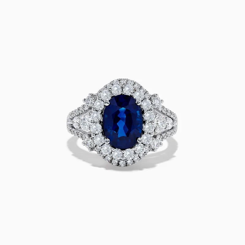 Hematian 18K White Gold Blue Sapphire and Diamond Ring