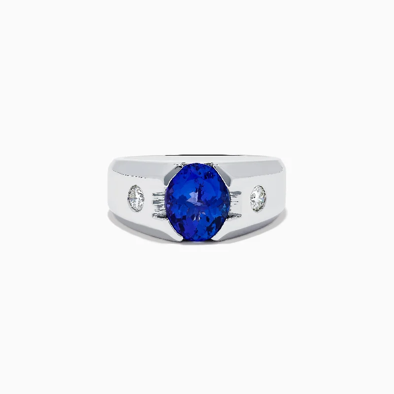 Men's 14K Whit e Gold Tanzanite and Diamond Ring