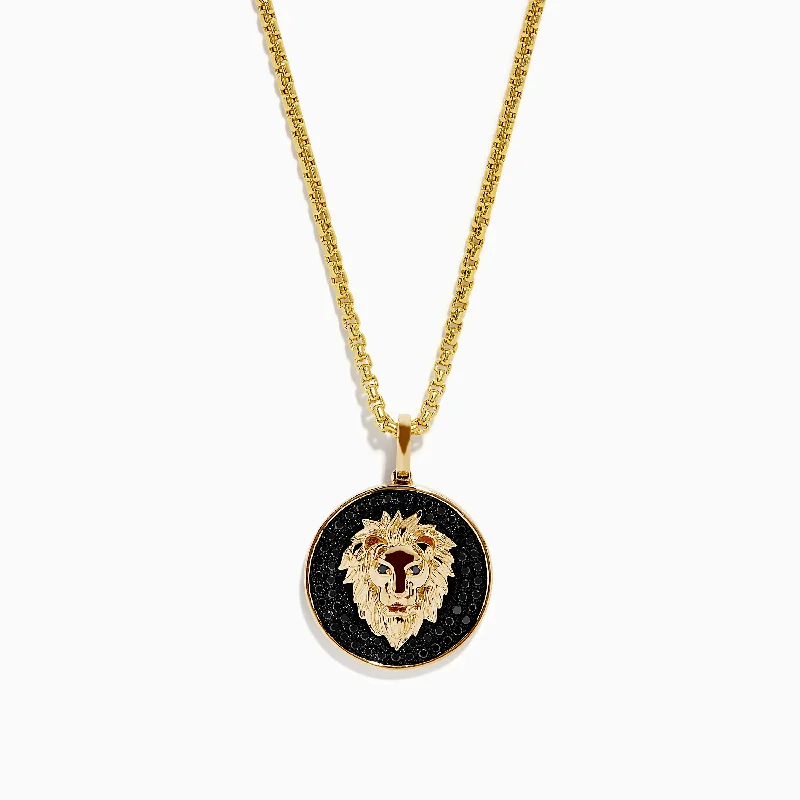 Men's 14K Yellow Gold Black Diamond Lion Pendant