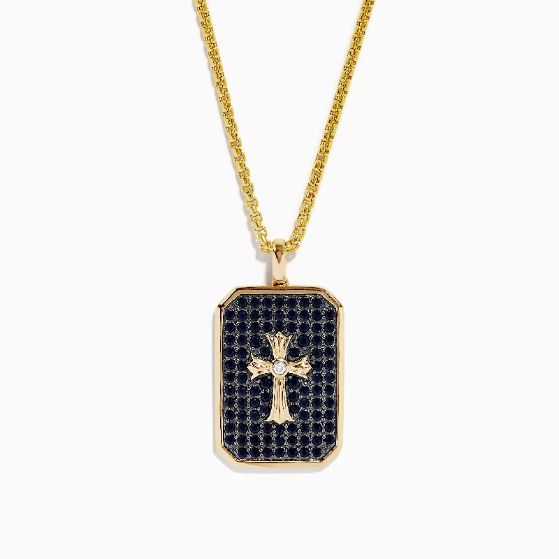 Men's 14K Yellow Gold Diamond and Black Sapphire Cross Pendant