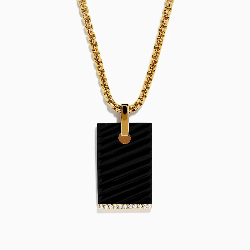 Men's 14K Yellow Gold Diamond and Carved Onyx Pendant