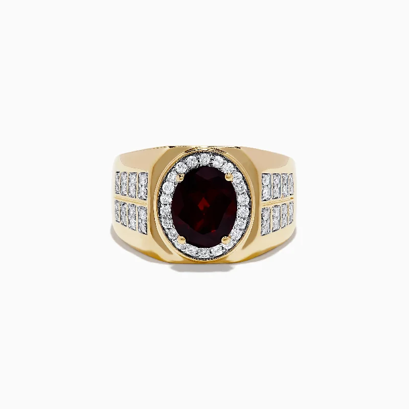 Men's 14K Yellow Gold Garnet and Diamond Ring