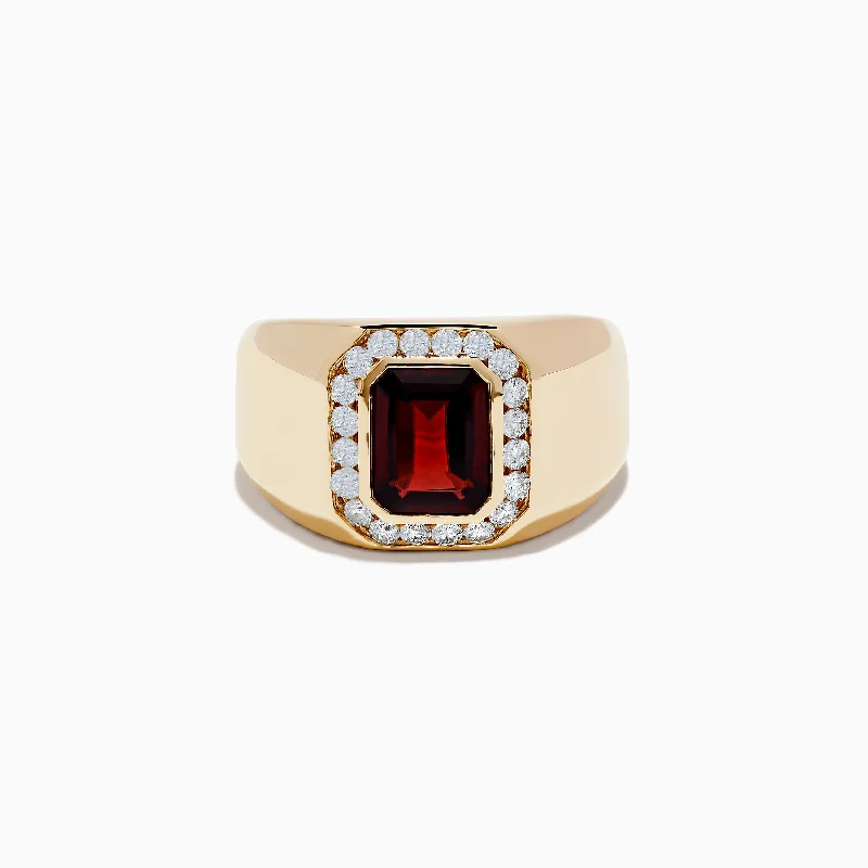 Men's 14K Yellow Gold Garnet and Diamond Ring