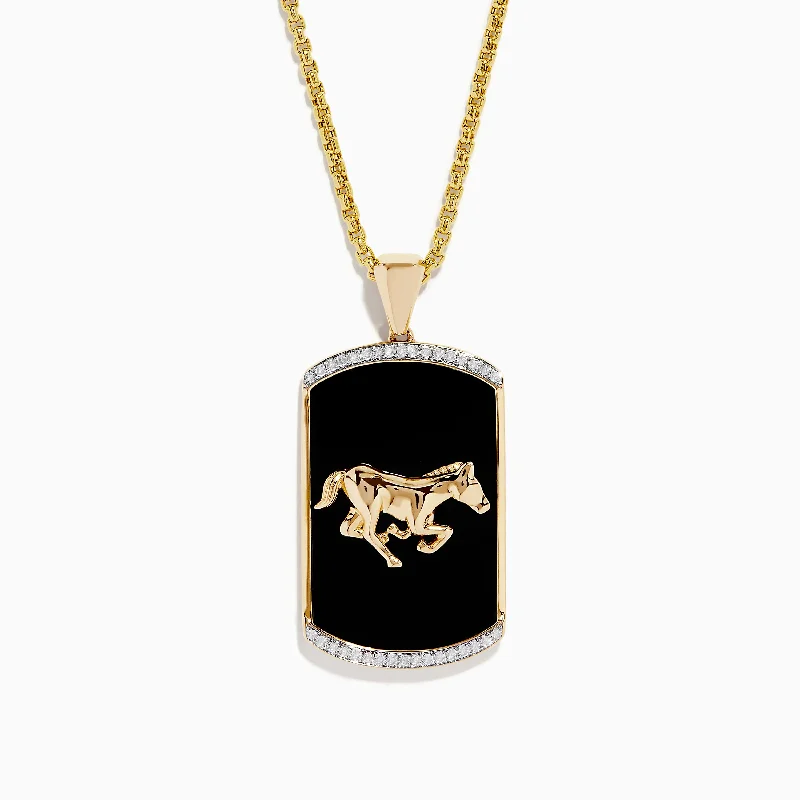 Men's 14K Yellow Gold Onyx and Diamond Horse Pendant