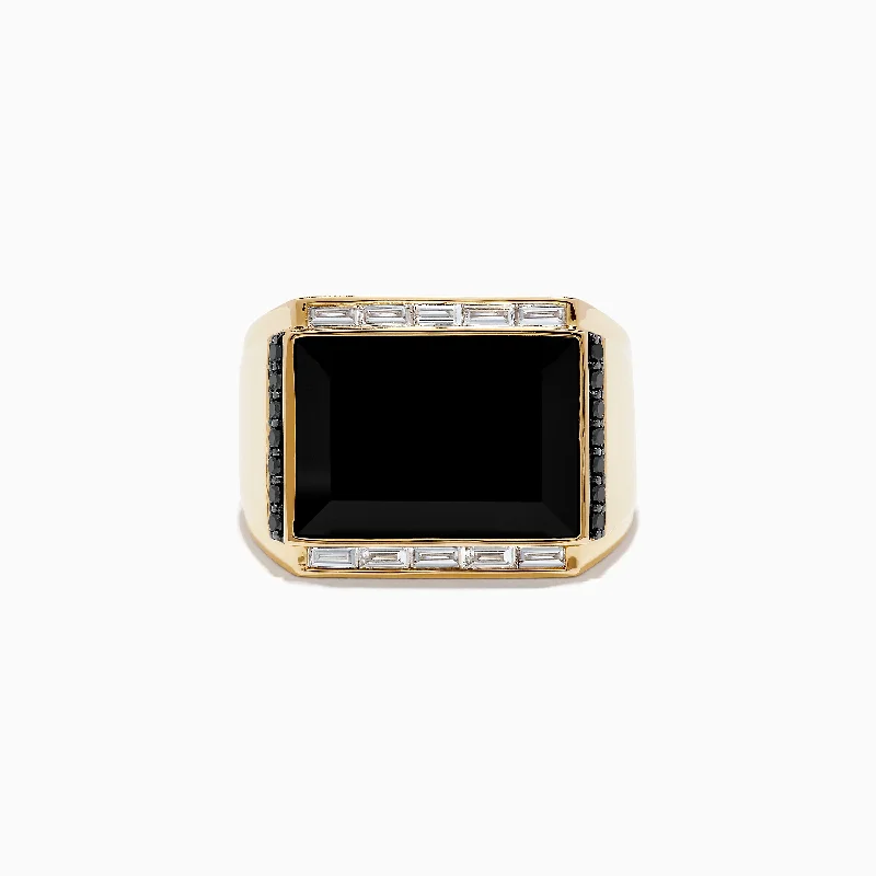 Men's 14K Yellow Gold Onyx and Diamond Ring