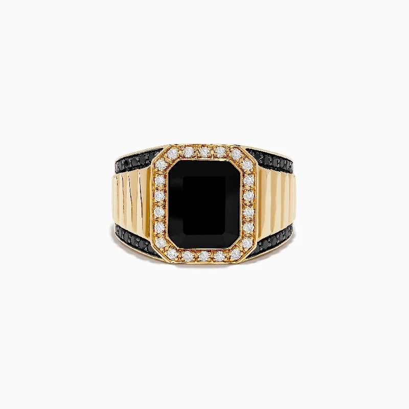 Men's 14K Yellow Gold Onyx and Diamond Ring