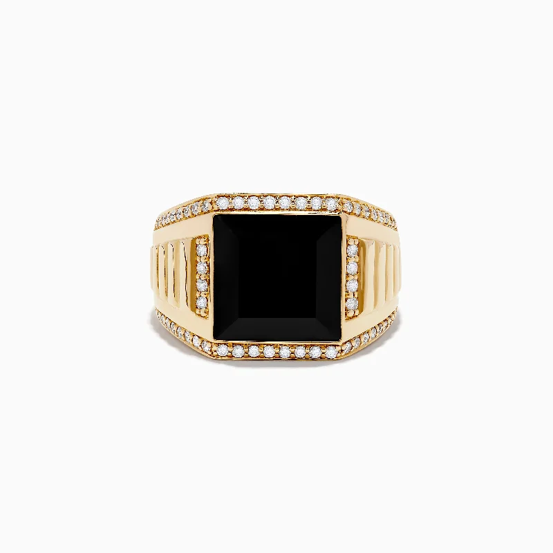 Men's 14K Yellow Gold Onyx and Diamond Ring