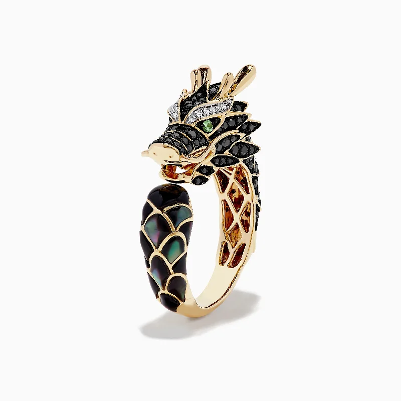 Men's 14K Yellow Gold Tsavorite and Multi Diamond Dragon Ring