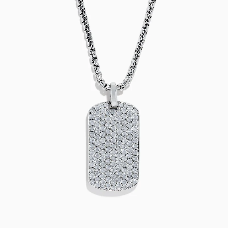 Men's 925 Sterling Silver White Sapphire Dog Tag Pendant