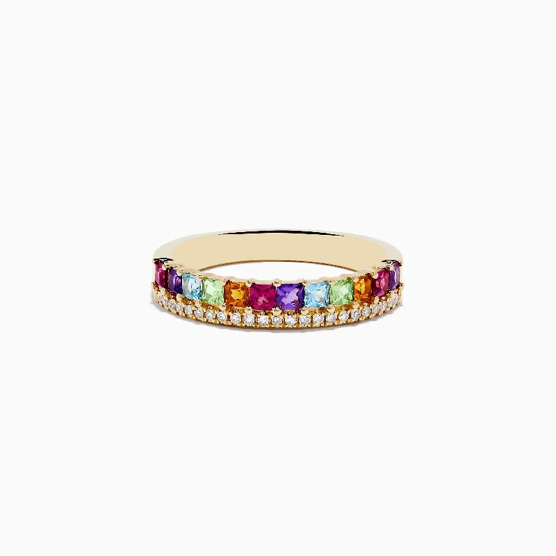 Mosaic 14K Yellow Gold Multi Stone and Diamond Ring