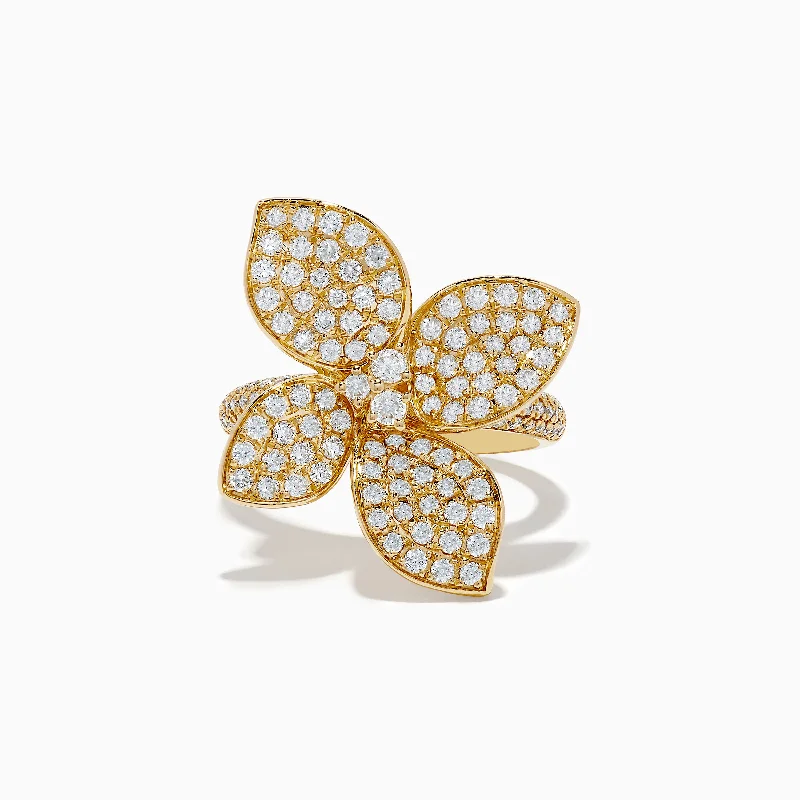 Nature 14k Yellow Gold Diamond Flower Ring 1.77 TCW