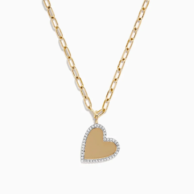 Novelty 14K Yellow Gold Diamond Heart Pendant