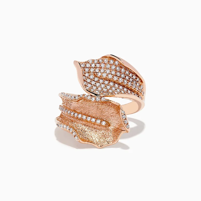 Pave Rose 14k Rose Gold Diamond Leaf Ring