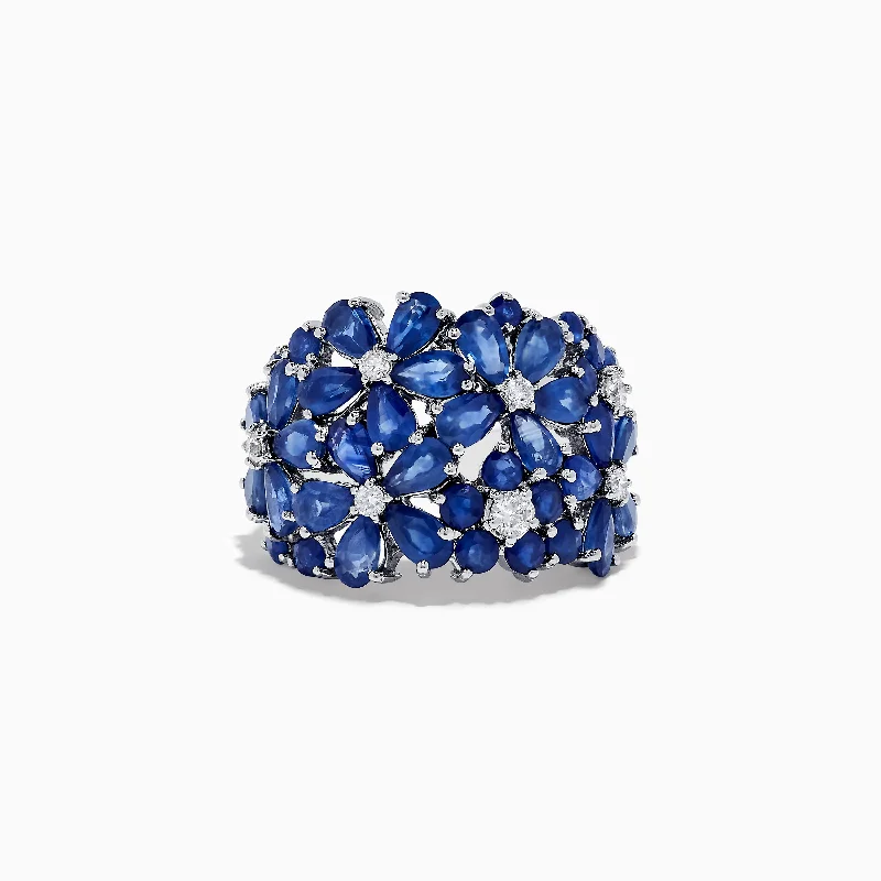 Royale Bleu 14K White Gold Blue Sapphire & Diamond Multi Flower Ring