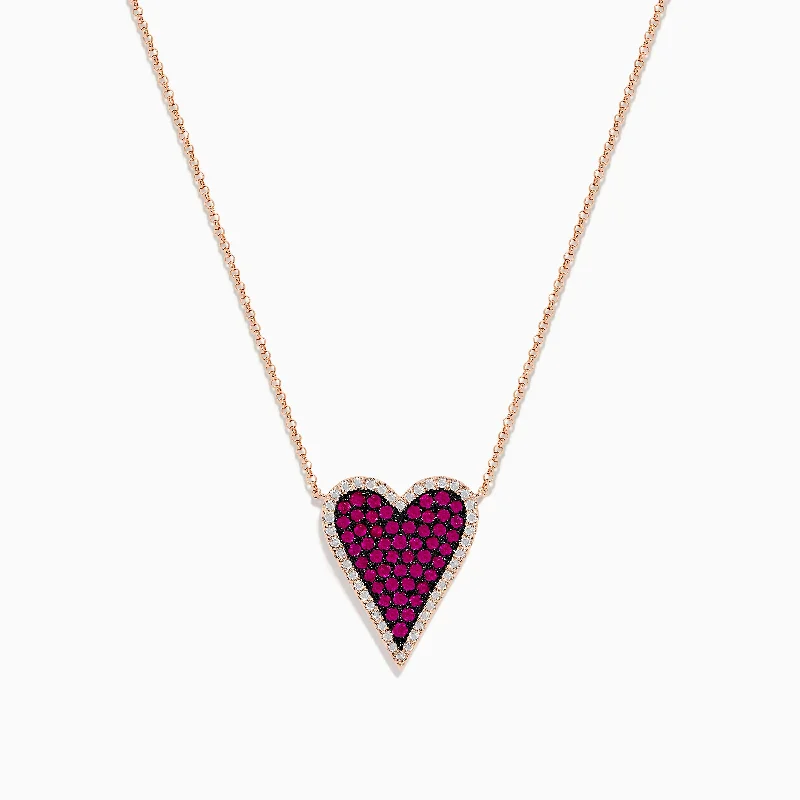 Ruby Royale 14K Rose Gold Pave Ruby Heart Pendant Necklace