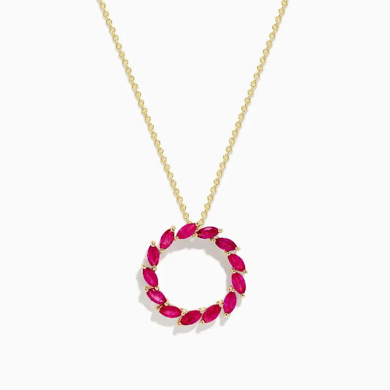 Ruby Royale 14K Yellow Gold Marquise Cute Ruby Circle Pendant