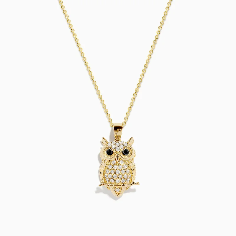 Safari 14K Yellow Gold Black and White Diamond Owl Pendant